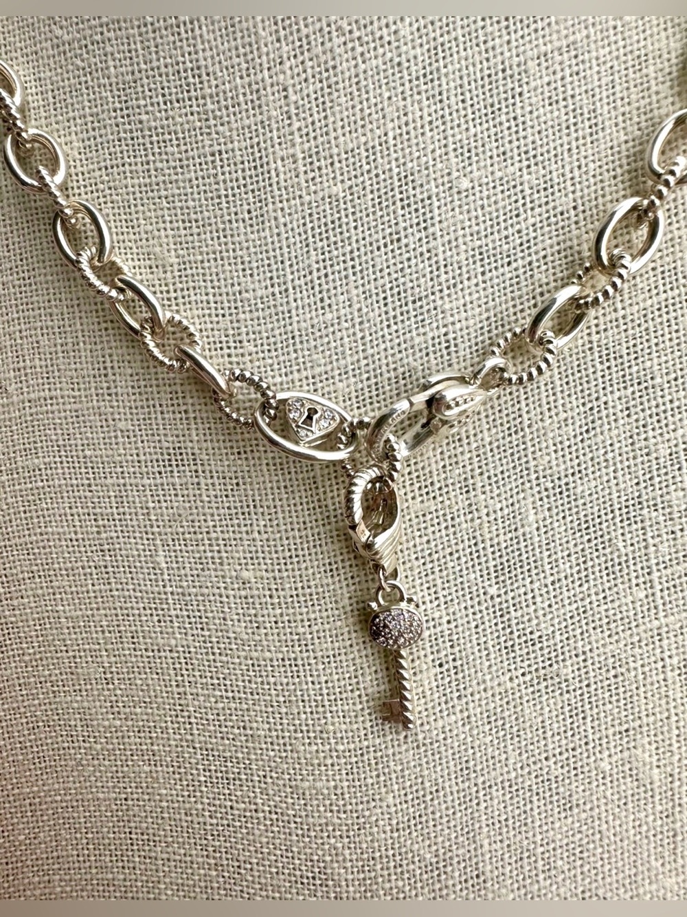 Judith Ripka 925 Silver Oval Link Heart Lock Detachable Key Necklace 20”